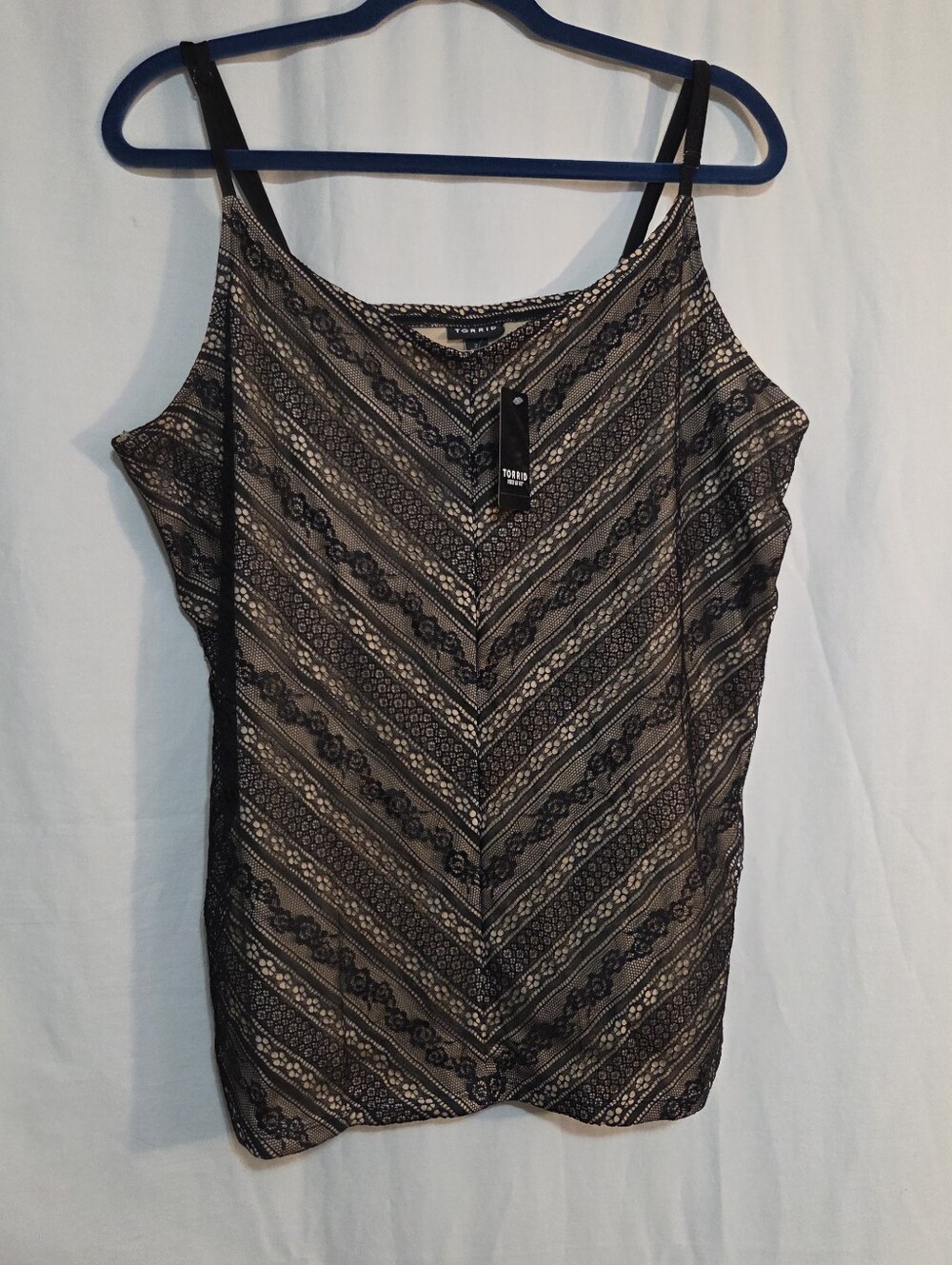 Torrid Plus Size 2X Black and Cream Lace-Patterned Cami Tank NWT